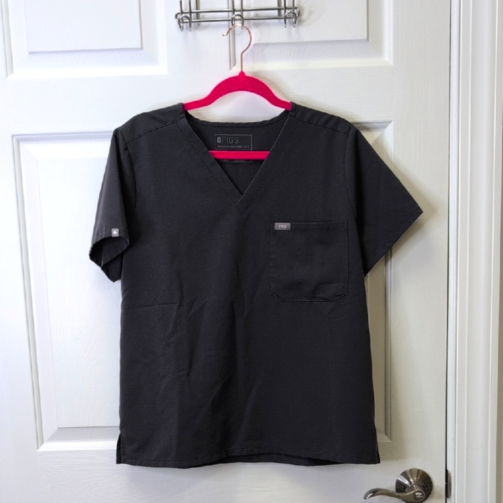 Figs Charcoal Catarina V-Neck Scrub Shirt LargePetite